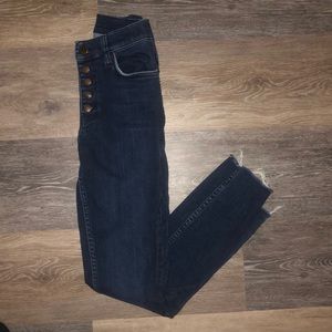 Free people dark wash destroyed frayed hem jeans